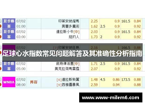 足球心水指数常见问题解答及其准确性分析指南